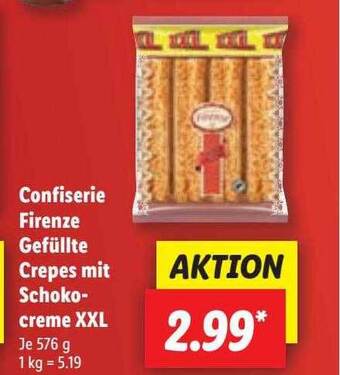 Lidl Confiserie firenze gefüllte crepes mit schokocreme xxl Angebot