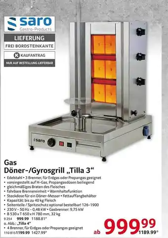 Selgros Gas döner- gyrosgrill tilla 3 saro Angebot