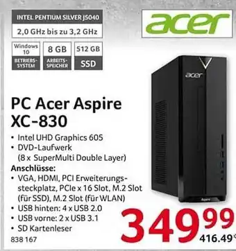 Selgros Pc acer aspire xc-830 Angebot