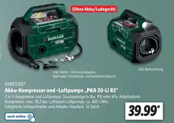 Lidl Parkside Akku-Kompressor und -Luftpumpe ,,PKA 20-Li B2' Angebot