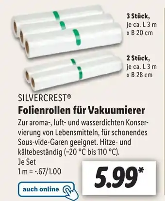 Lidl Silvercrest Folienrollen für Vakuumierer Angebot