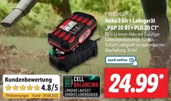 Lidl Parkside Akku 2 Ah + Ladegerät ,,PAP 20 B1 + PLG 20 C1" Angebot