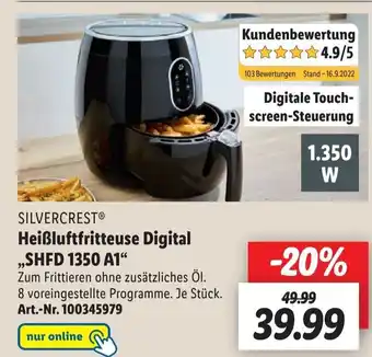 Lidl Silvercrest Heißluftfritteuse Digital ,,SHFD 1350 A1" Angebot