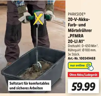 Lidl Parkside 20-V-Akku-Farb- und Mörtelrührer ,,PFMRA 20-Li A1" Angebot