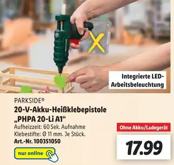 Lidl Parkside 20-V-Akku-Heißklebepistole ,,PHPA 20-Li A1" Angebot