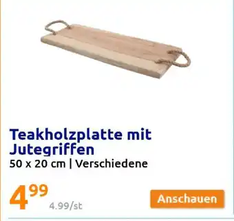 Action Teakholzplatte mit Jutegriffen Angebot