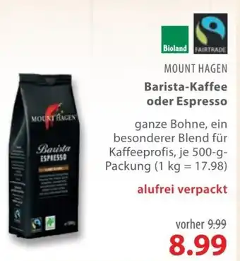 basic Mount Hagen Barista Kaffee oder Espresso 500 g Packung Angebot