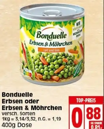 Elli Markt Bonduelle Erbsen oder Erbsen & Möhrchen 400g Dose Angebot