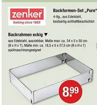 V Markt Zenker backformen-set „pure“ oder backrahmen eckig Angebot