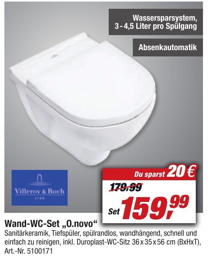 Villeroy & Boch Wand WCSet ,,O.novo" Angebot bei toom Baumarkt
