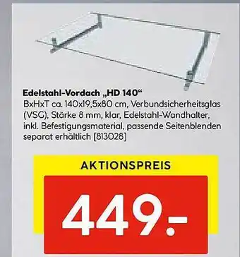 Hellweg Edelstahl-vordach „hd 140“ Angebot