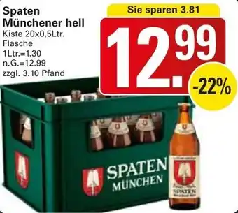 WEZ Spaten Münchener hell 20x0,5Ltr. Flasche Angebot