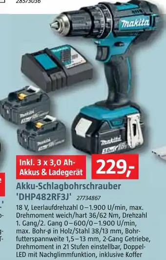 Bauhaus Makita akku-schlagbohrschrauber 'dhp482rf3j' Angebot