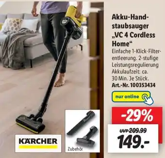 Lidl Kärcher Akku Handstaubsauger ,,VC 4 Cordless Home" Angebot