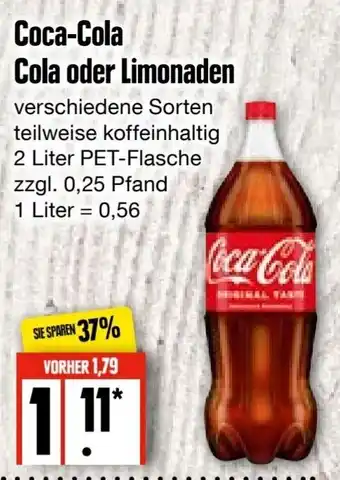 Edeka Frischemarkt Coca-Cola Cola oder Limonaden 2 Liter PET Flasche Angebot