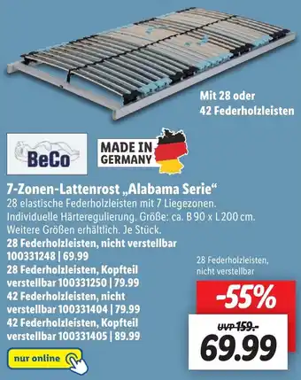 Lidl BeCo 7 Zonen Lattenrost ,,Alabama Serie" Angebot