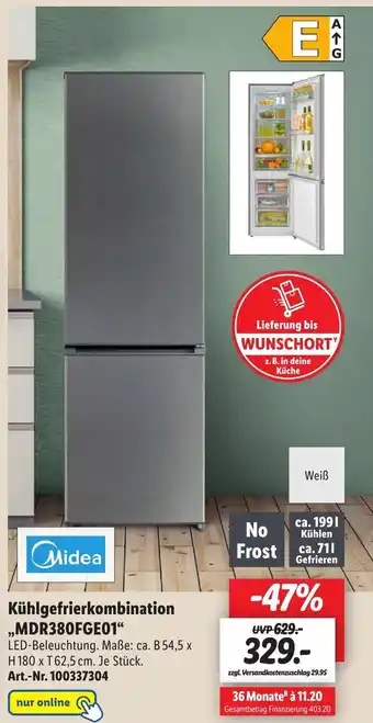 Lidl Midea Kühlgefrierkombination ,,MDR380FGE01" Angebot