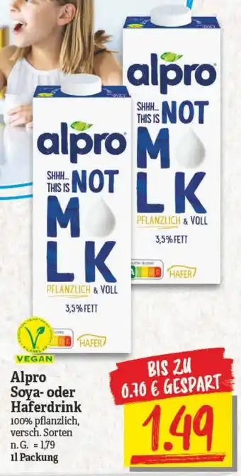 NP Discount Alpro Soya oder Haferdrink 1L Packung Angebot