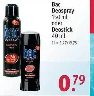 Rossmann Bac deospray oder deostick Angebot