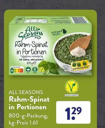 Aldi Süd All seasons rahm-spinat in portionen Angebot