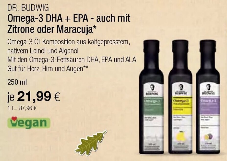 Dr. Budwig Omega3 DHA+EPA auch mit Zitrone oder Maracuja 250 ml