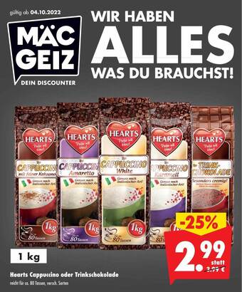 Mäc Geiz Hearts cappuccino oder trinkschokolade Angebot