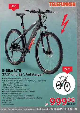 Selgros Telefunken e-bike mtb 27,5 Angebot