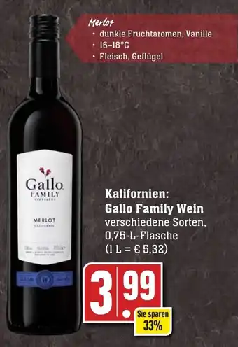 Edeka Neukauf Kalifornien: Gallo Family Wein 0,75 L Flasche Angebot