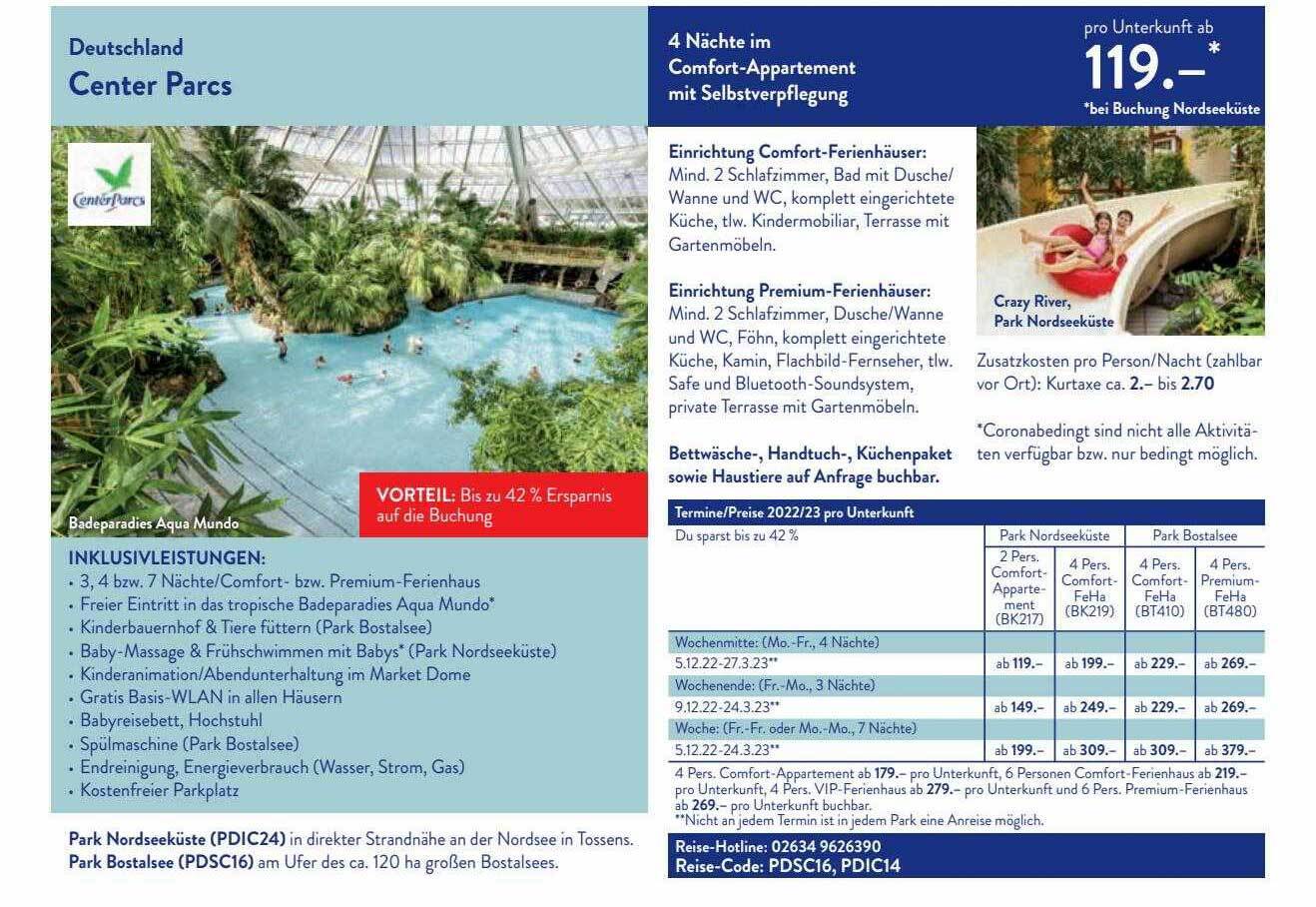 Center parks Angebot bei Aldi Nord