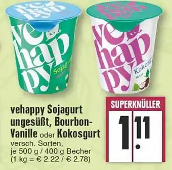 Edeka Vehappy sojagurt ungesüßet, bourbon-vanille oder kokosgurt Angebot