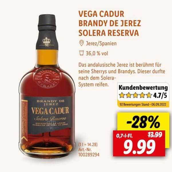 Vega cadur brandy de jerez solera reserva Angebot bei Lidl