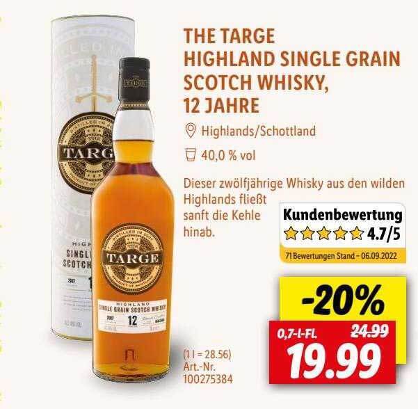 The targe highland single grain scotch whisky, 12 jahre Angebot bei Lidl