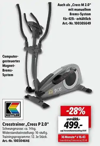 Lidl Kettler crosstrainer cross p 2.0 Angebot