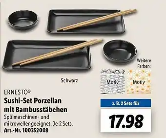 Lidl Ernesto sushi-set porzellan mit bambusstäbchen Angebot