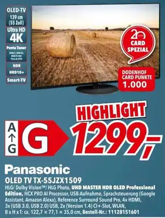 dodenhof Panasonic OLED TV TX-55JZX1509 Angebot