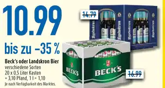 diska Beck's oder Landskron Bier 20x0,5 Liter Kasten Angebot