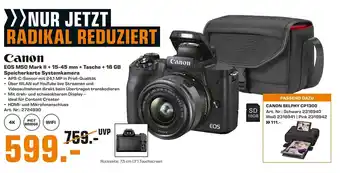 Saturn Canon EOS M50 Mark II + 15-45 mm + Tasche + 16 GB Speicherkarte Systemkamera Angebot