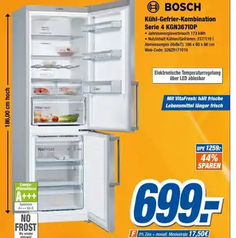 Expert Klein Bosch Kühl Gefrier Kombination Serie 4 KGN367IDP Angebot