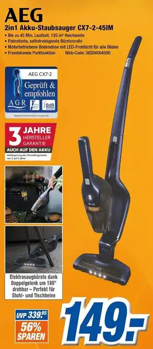 Expert Klein AEG 2in1 Akku Staubsauger CX7-2-45IM Angebot