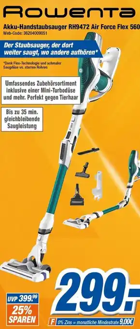 Expert Klein Rowenta Akku Handstaubsauger RH9472 Air Force Flex 566 Angebot