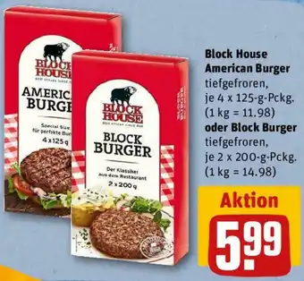 REWE Block House American Burger 4x125 g oder Block Burger 2x200 g Pckg. Angebot