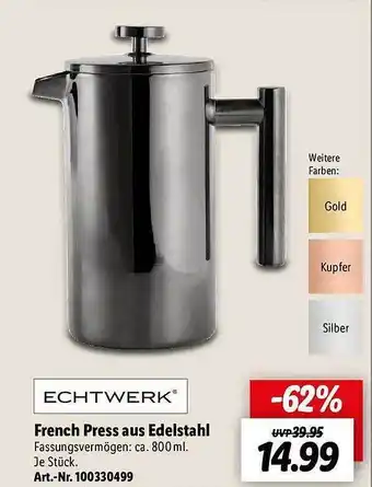 Lidl Echtwerk french press aus edelstahl Angebot