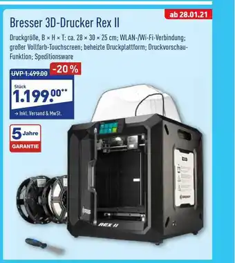 Aldi Nord Bresser 3D-Drucker Rex II Angebot