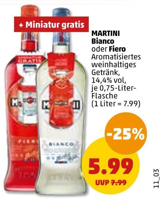 Martini bianco oder fiero aperitif Angebot bei PENNY
