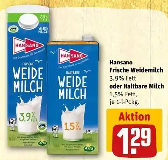 REWE Hansano frische weidemilch oder haltbare milch Angebot