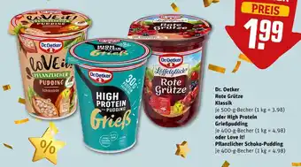 REWE Dr. oetker rote grütze klassik, high protein grießpudding oder love it! pflanzlicher schoko-pudding Angebot