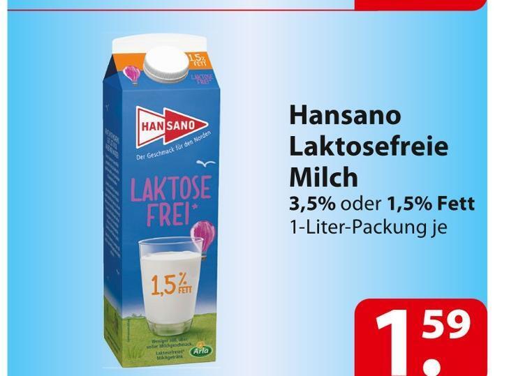 Hansano laktosefreie milch Angebot bei Famila Nord Ost