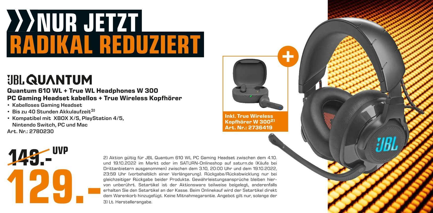 Jbl pc gaming headset kabellos + true wireless kopfhörer Angebot bei Saturn