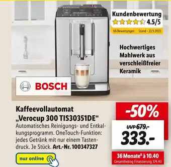 Lidl Bosch kaffeevollautomat „verocup 300 tis30351de“ Angebot