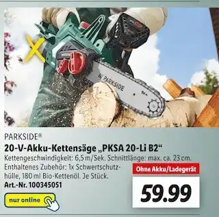 Lidl Parkside 20-v-akku-kettensäge „pksa 20-li b2“ Angebot